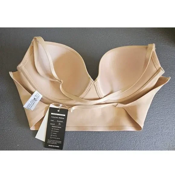 Uoolerp Bra, Low back, Crisscross, Halter, Deep Plunge, Nude, NEW Sz XL - Picture 3 of 6